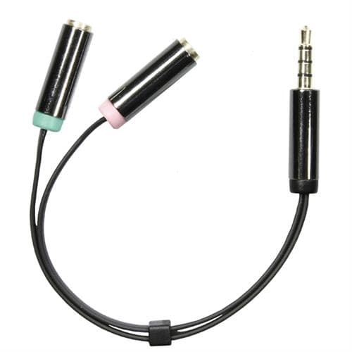 Deltaco Audio-adapter, 3,5 mm hann til 3,5 mm mikrofon hunn og 3,5 mm stereo hunn