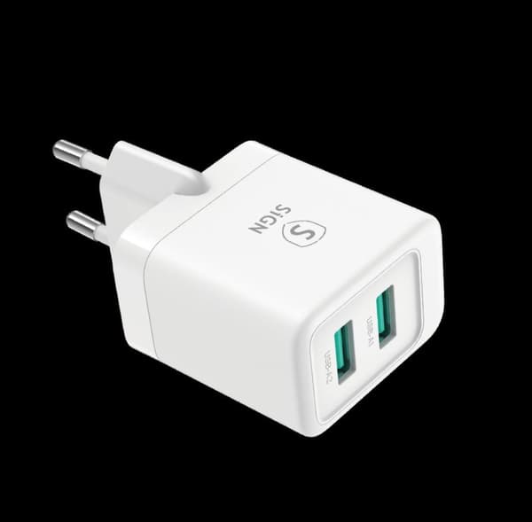 SiGN Mini Fast Charger Dual USB, 2.4A - valkoinen