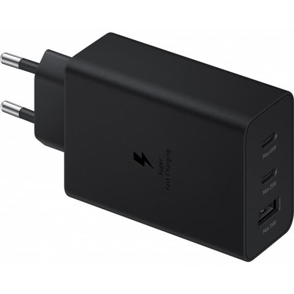 Samsung Trio vægoplader, 65W, USB-A, 2x USB-C - Sort Sort