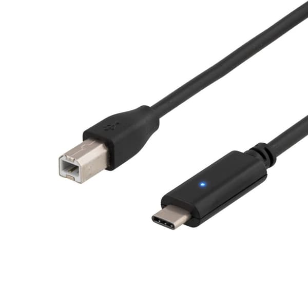 DELTACO USB 2.0-kabel, Typ C - Typ B hane, 1m, svart