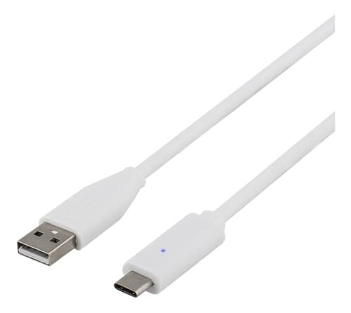 DELTACO USB-kabel, Type C til Type A, 0,5m, hvid