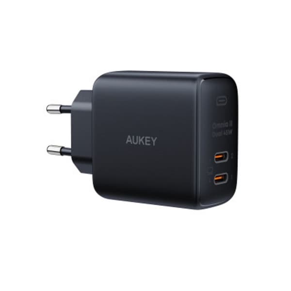 AUKEY Omnia II Vegglader 2xUSB-C PD, GaN, 45W - Svart