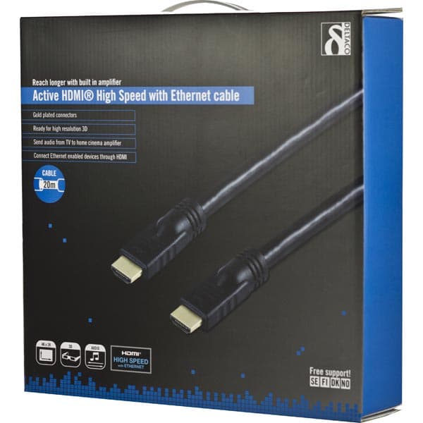 DELTACO Active HDMI-kabel, 20m, sort