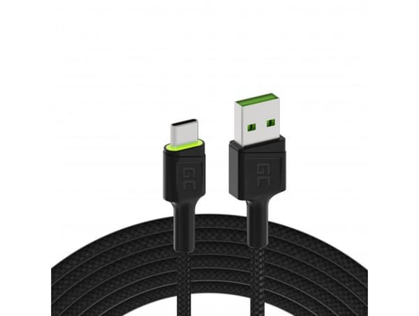 Green Cell Cable Ray USB-A - USB-C Grön LED 2m QC 3.0 snabbladdning