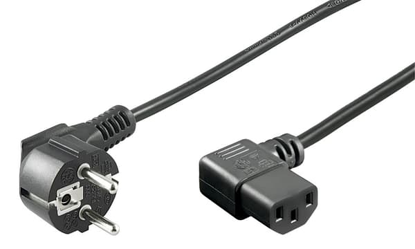 Strømkabel 1,5m, vinklet stik - Sort
