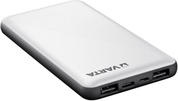 VARTA Energy Powerbank 10000mAh, 2x USB, 1x USB-C Sort, Hvit