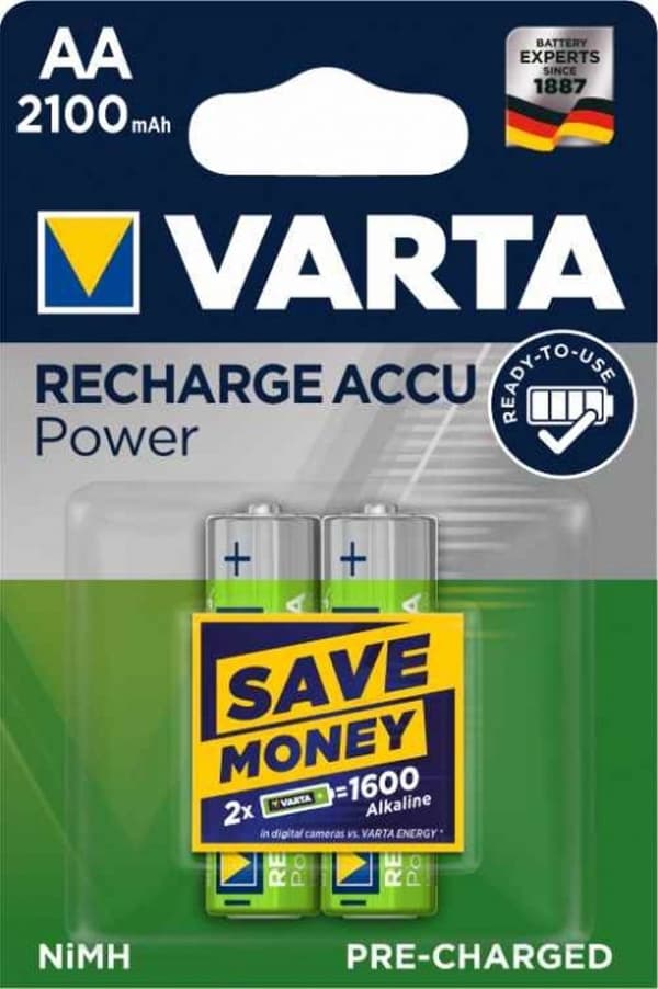 VARTA Recharge Accu Power AA batteri 2100 mAh, 2-pak