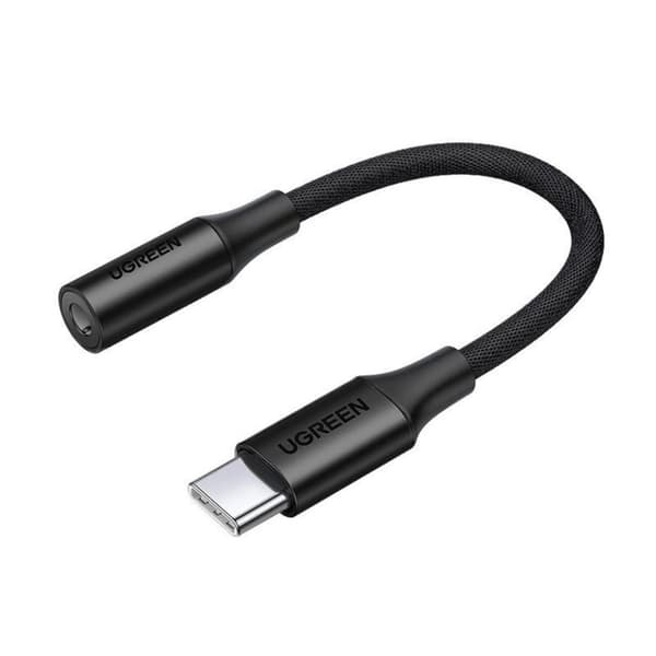 Ugrønn 3,5 mm minijack til USB-C hodetelefonadapter, 10 cm - svart