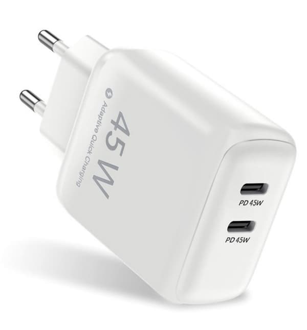 SiGN Dual USB-C PD oplader 45W til bærbare og smartphones - Hvid