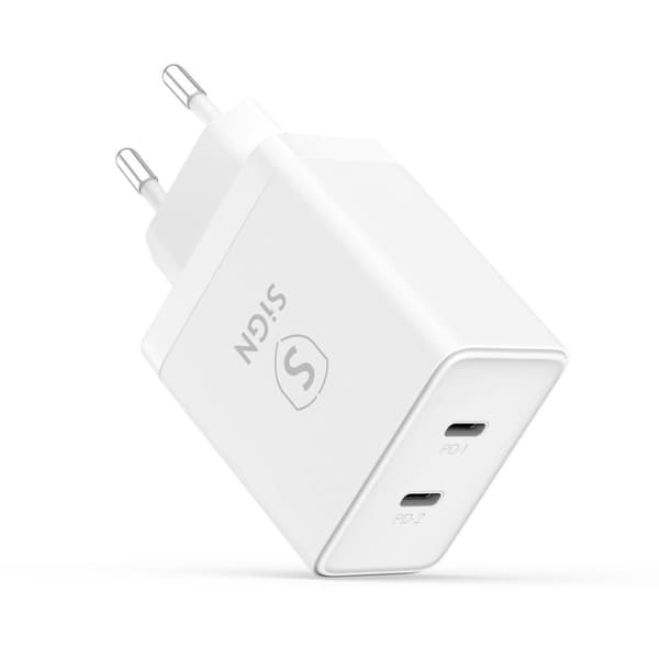 SiGN Dual USB-C PD Oplader 40W - Hvid