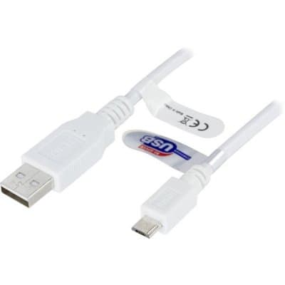 USB 2.0-kabel Typ A ha - Typ Micro B ha, 5-stift, för laddning/dataöverföring till mobiltelefoner/PDA, 1m, Vit