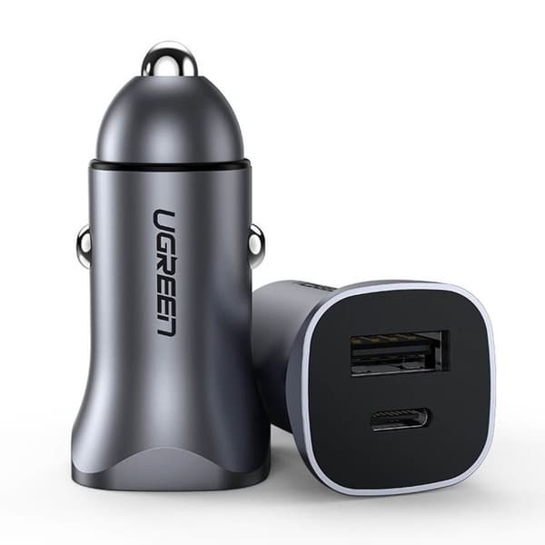 Ugreen biloplader, USB-C & USB-A, 30W, PD Aluminium