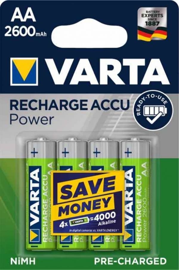 VARTA Recharge Accu Power AA batteri 2600 mAh, 4-pakning