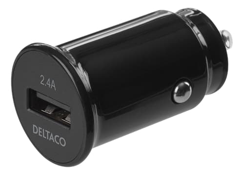 Deltaco Biloplader USB-A 12W - Sort Sort