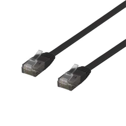Deltaco Flat Cat6 nettverkskabel, 0,3m, svart