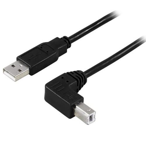 Deltaco USB 2.0 Kabel Type A - Vinklet Type B, 1m - Svart