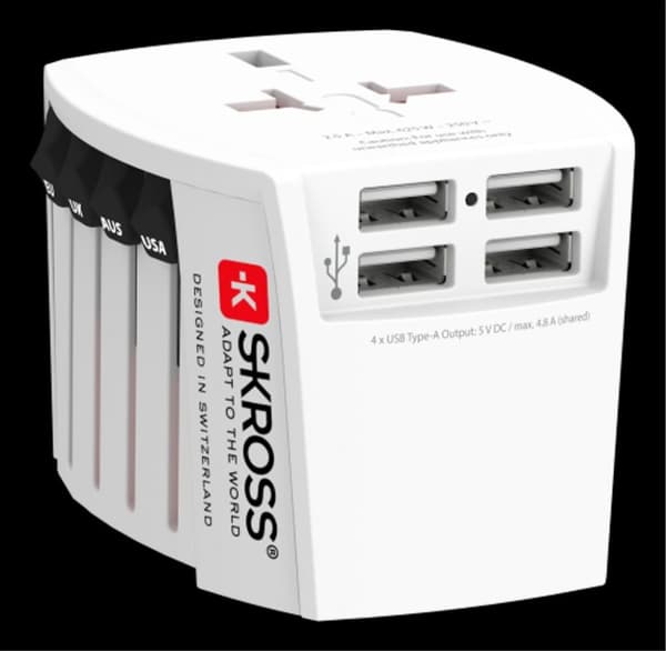 Skross World Wide Jordet reiseadapter + 4xUSB-A, 4,8A Hvit
