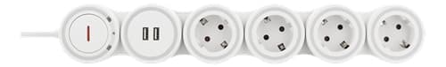 Deltaco Fleksibel grenstikdåse med 4 kontakter, 2x USB-A - Hvid