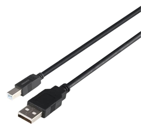 DELTACO USB 2.0-kabel USB-A hane - USB-B hane, LSZH, 2m. - Svart