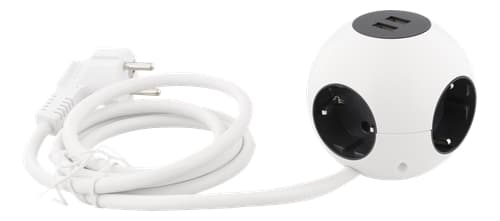Deltaco Kuglefatning, 2 x USB-A, 1,4m kabel - Hvid
