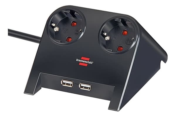 Brennenstuhl Desktop-Power, 2xCEE7/4, 2xUSB 2.1A, 1,8m kabel, sort