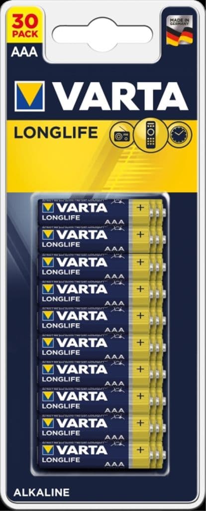 VARTA Longlife Alkaline AAA batteri LR3, 30-pakning