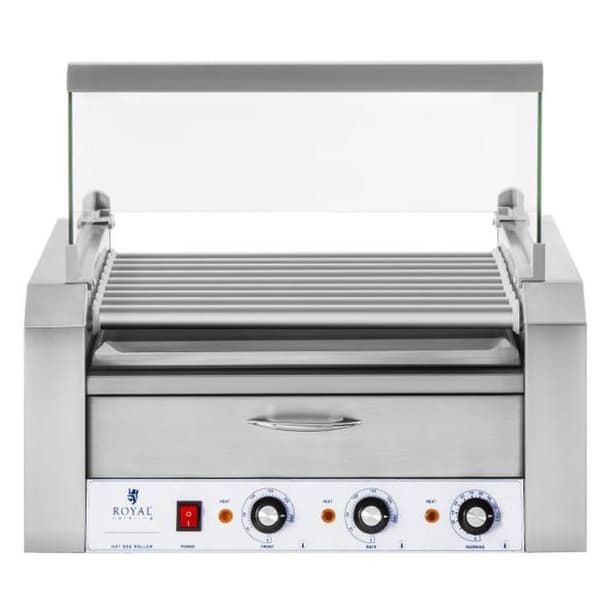 Rullerullegrill med lokk og varmeskuff for boller 16 HotDog pølser 2200W 230V Royal Catering