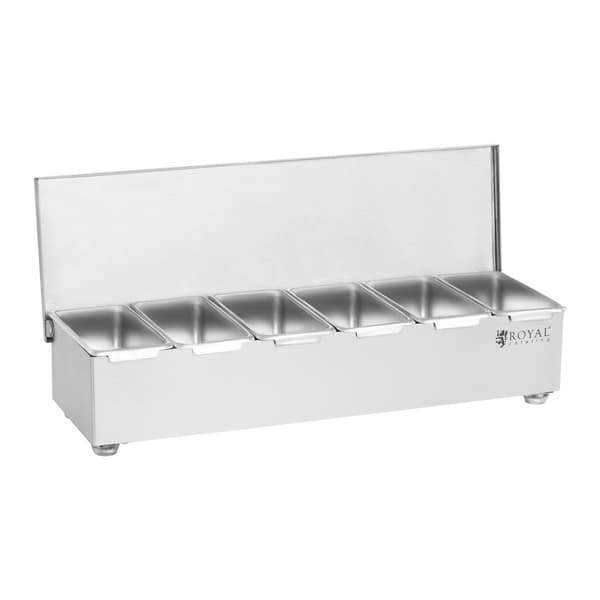 Bartenderbeholder for drikketilbehør + 6 beholderinnsatser Rustfritt stål