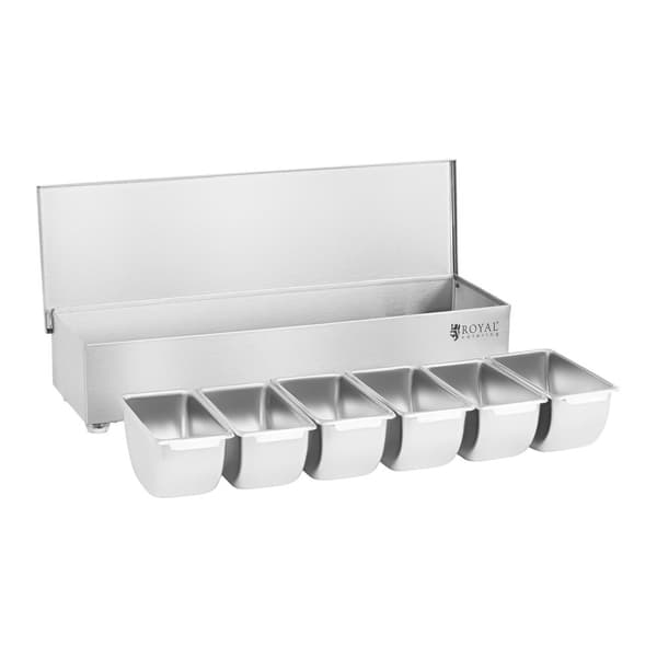 Bartenderbeholder for drikketilbehør + 6 beholderinnsatser Rustfritt stål