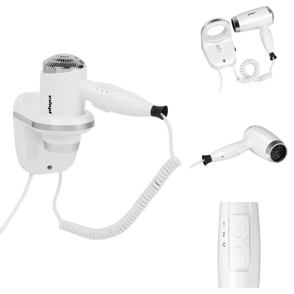 Vägghängd hotellpoolhårtork, vit, 1600W Physa PILIH