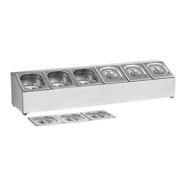 Esittelyteline 6x GN 1/6 -konteille + kannellisille astioille