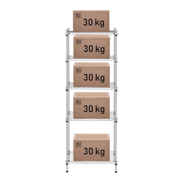 Gjennombrudt lagerhylle i tråd, grå farge 150x55x35cm opp til 150kg