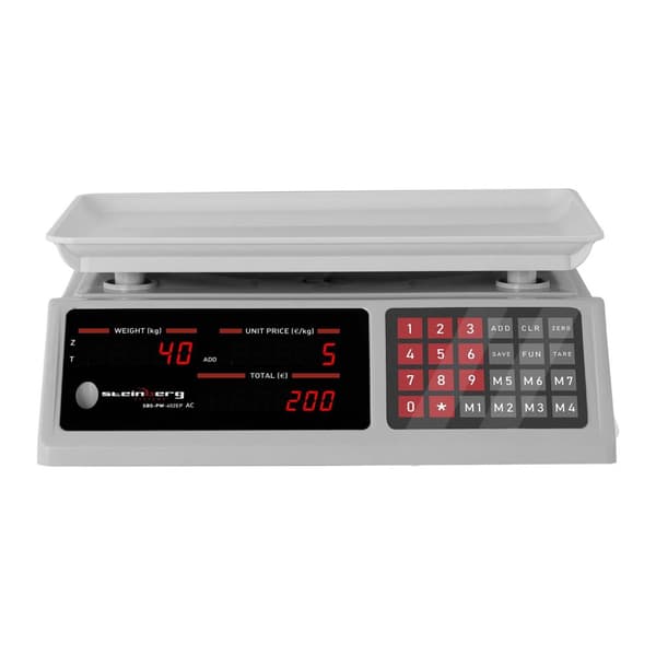 Butiksvægt tæller styk 336x238mm strømforsyning + batteri 40kg / 2g - hvid