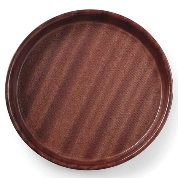 Dyp, anti-skli servitørbrett i tre med kant - rund diameter. 32 cm