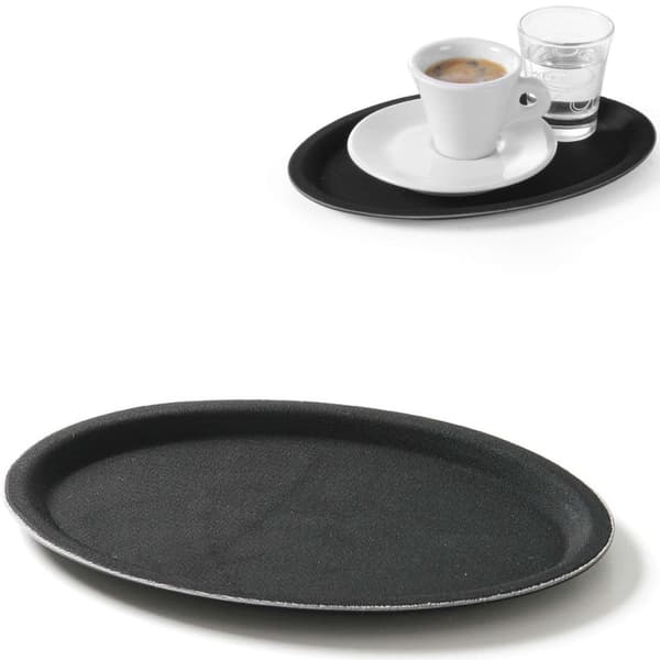 Anti-skli oval servitørbrett 16x23cm - svart