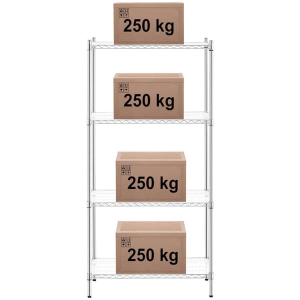 Kromattu lanka työpajahylly, 4 hyllyä + 4 mattoa, 1 t 1000 kg asti, 90x45x180 cm