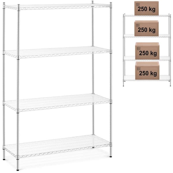 Forkromet gennembrudt værkstedshylde, 4 hylder + 4 måtter op til 1 t 1000 kg 120x45x180 cm