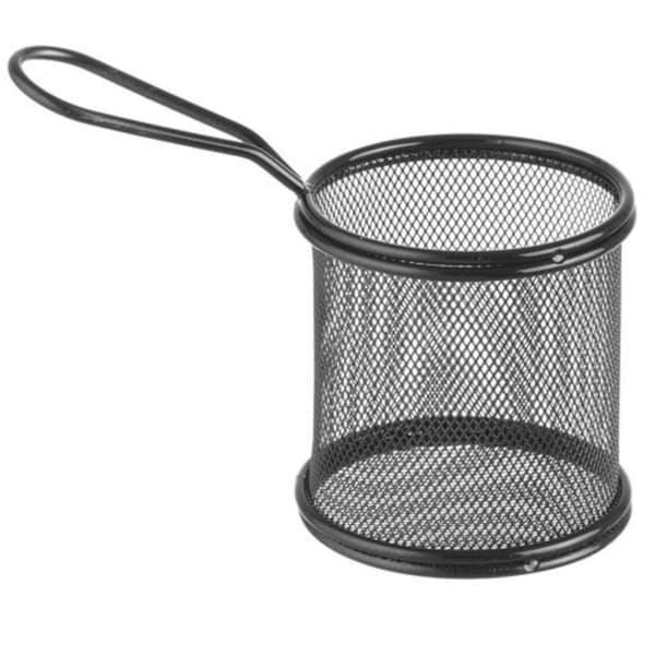 Kurv for servering av stekt snacks og pommes frites med håndtak, rund, 90x90x90 mm - Hendi 425633