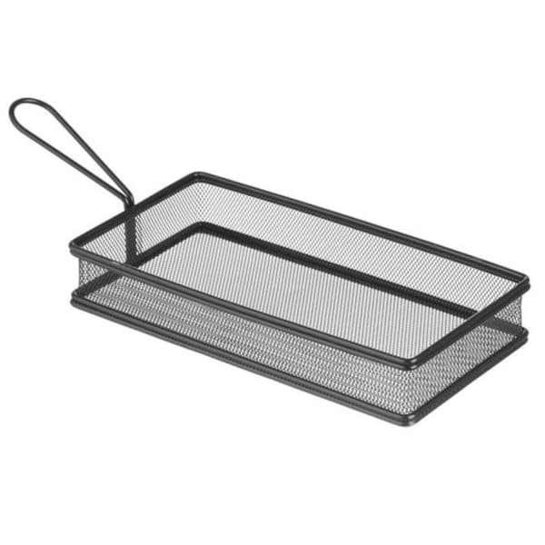 Kurv for servering av stekte pommes frites snacks med håndtak svart 255x153x45 mm - Hendi 425657