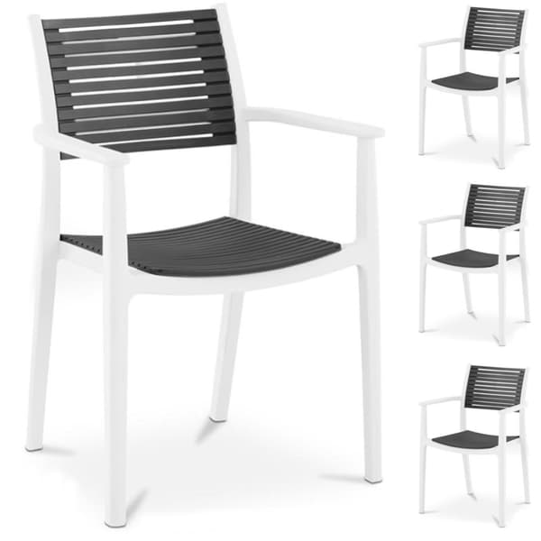 Plaststol med åpen ryggstøtte for terrasse, balkong, 4 stk. svart og hvitt