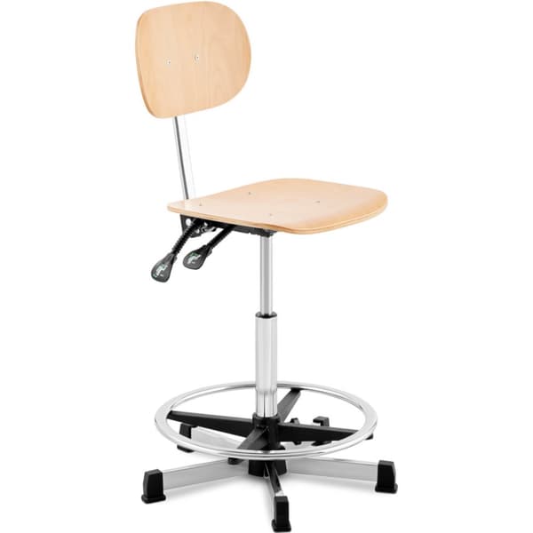 Verkstedsarbeidsstol med kryssfinerrygg og fotstøtte CHROM opptil 120 kg 550-800 mm