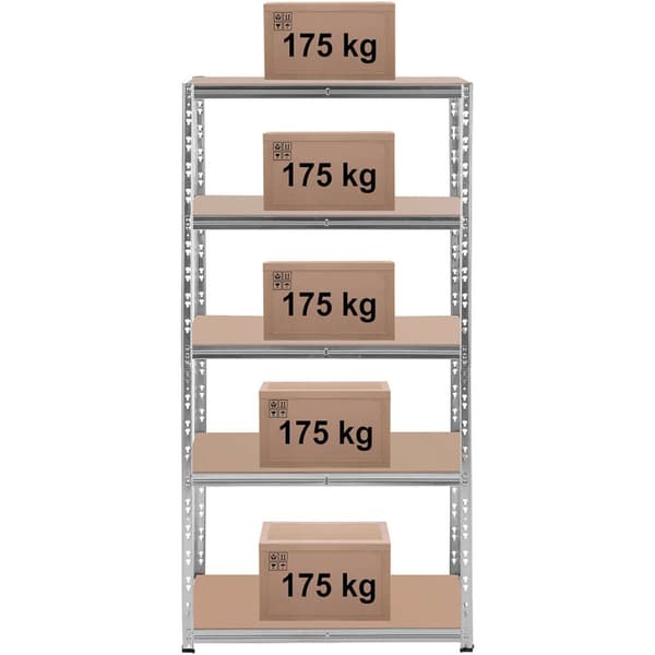 Metallagerhylde 5 hylder 875 kg 90 x 60 x 180 cm grå