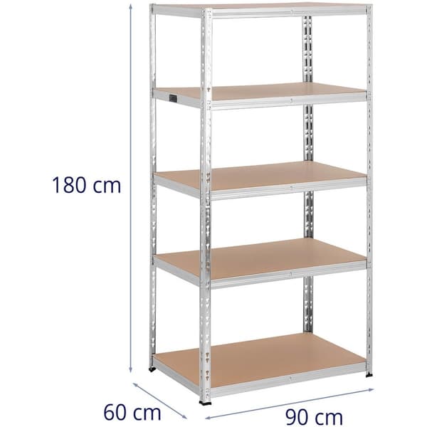 Metallagerhylde 5 hylder 875 kg 90 x 60 x 180 cm grå