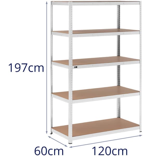 Metallagerhylde 5 hylder 750 kg 120 x 60 x 197 cm grå