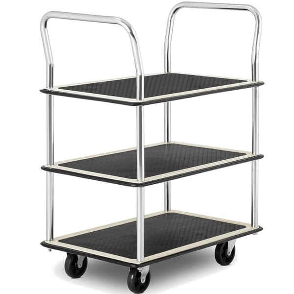 Hylletransportvogn med håndtak 3 hyller opptil 150 kg 72 x 43 cm