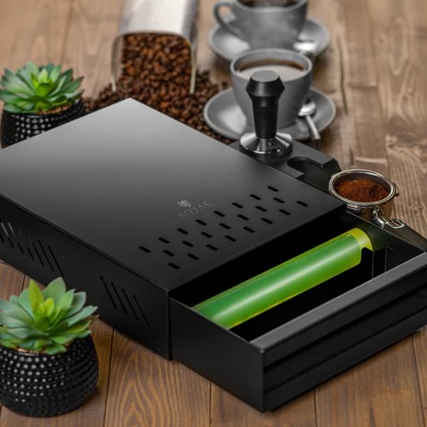 Grutskuff med kaffeimpaktor, base for kaffekvern