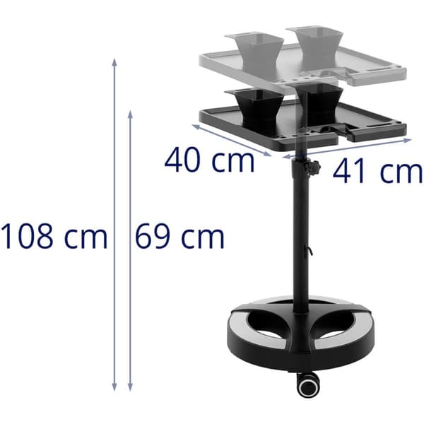 Ställbar frisörassistentvagn 400 x 400 mm + 2 skålar