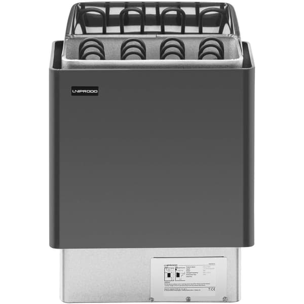 Elektrisk saunavarmer 5-9 m3 op til 110C 400 V 6 kW sort og sølv