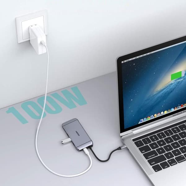 Multifunktionell USB HUB SD- och TF-kortläsare HDMI 4K VGA Full HD RJ45 9in1 grå