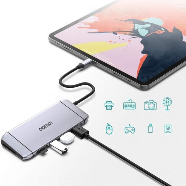 Multifunktionell USB HUB SD- och TF-kortläsare HDMI 4K VGA Full HD RJ45 9in1 grå